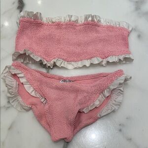 Hunza G Pink Ruffled Bandeau Bikini Set